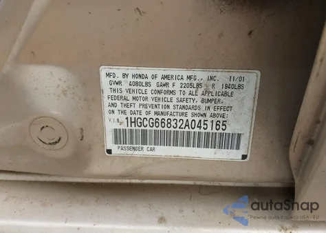 2002 Honda Accord 2.3 Ex/2.3 Se из США, поврежденный, VIN 1HGCG66832A045165